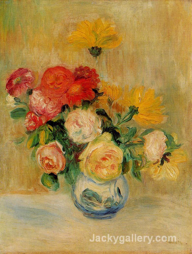 Vase of Roses and Dahlias by Pierre Auguste Renoir paintings reproduction